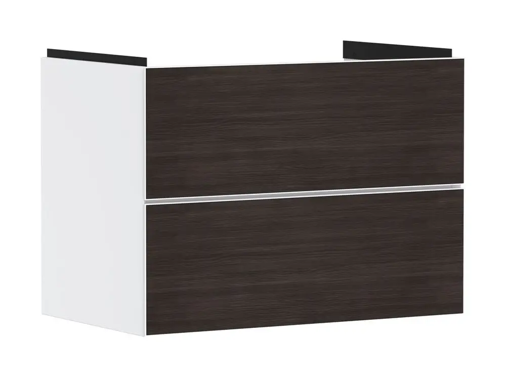 Waschtischunterschrank in Mattweiß von Hansgrohe mit zwei gleich großen Schubkästen, klar strukturiert, ideal für Badezimmer und Waschbereiche.